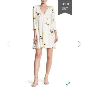 Free People Neutral Floral Print Wrap Mini Dress